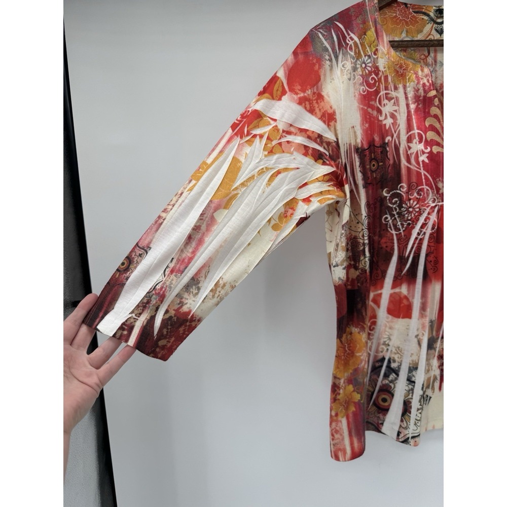 Vintage Suzie Y2K Burnout blouse 3/4th sleeve multicolored florals 90s boho L - Picture 8 of 9